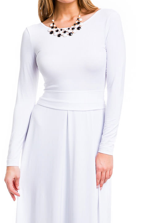 Фото товара 3954, белое закрытое длинное платье