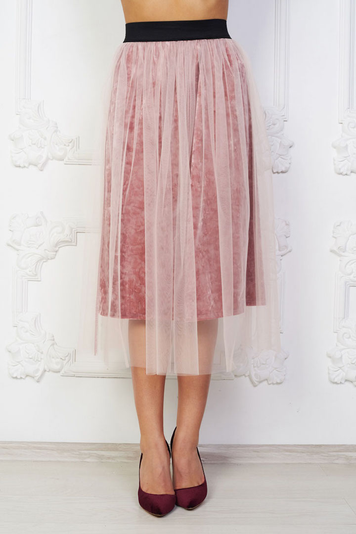 Фото товара 17870, розовая бархатная юбка